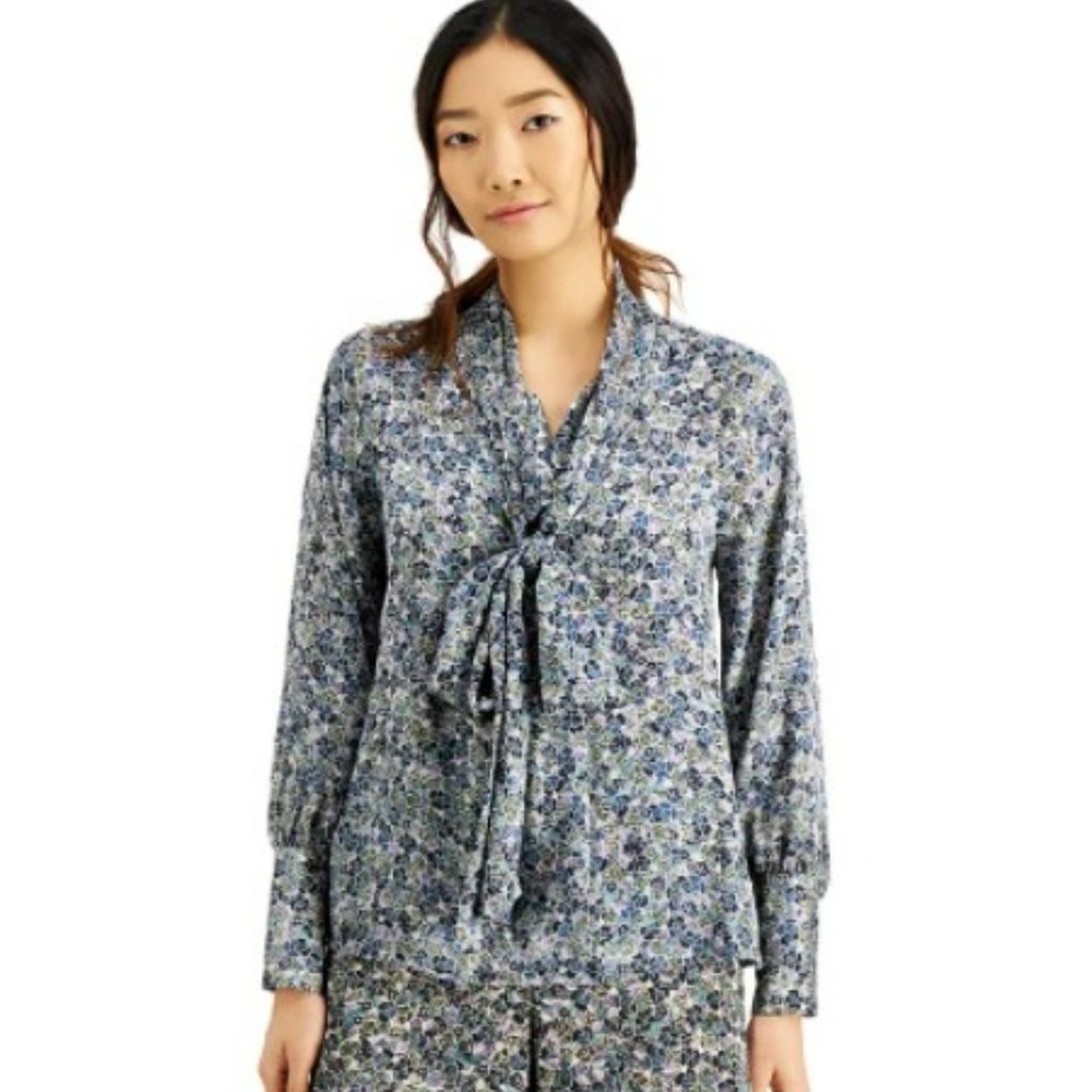 INC International Concepts INC Printed Bow-Neck Blouse, Created for Macy's NEW S
